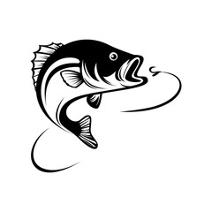 illustration of a fish in black and white flat color for logo, t shirt, and more