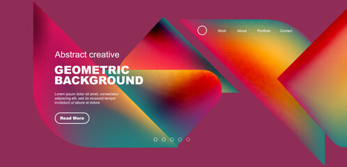 Geometric landing page background. Fluid colors and simple shapes abstract composition. Vector illustration for wallpaper, banner, background, leaflet, catalog, cover, flyer
