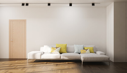 Fototapeta na wymiar Illustration 3D rendering large luxury modern bright interiors Living room mockup computer digitally generated image