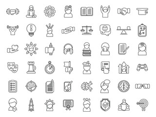 Coping skills icons set outline vector. Love stress. Breath anxiety