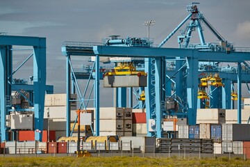 Cranes for cargo containers in freight terminal