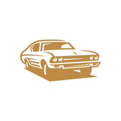 Plakat Classic muscle car line art. Vintage retro vehicle vector illustration