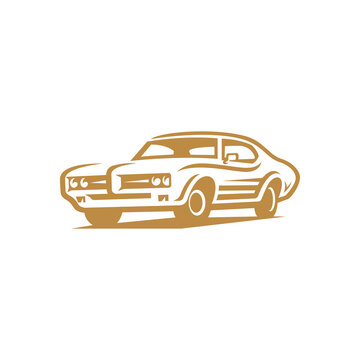 recommend clip art: Classic muscle car line art. Vintage retro vehicle vector illustration
