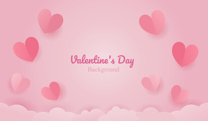 concept of love valentine day with pink heart vector paper cut style background. Horizontal banner love valentine day with pink heart vector paper cut style background. pink, heart, paper