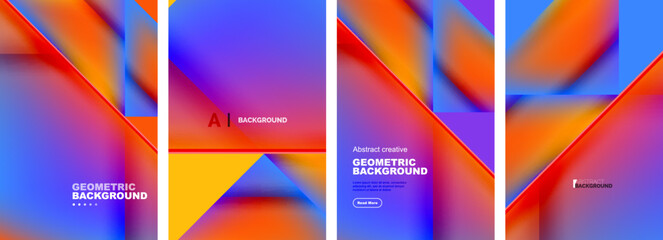 Set of abstract backgrounds - overlapping triangles with fluid gradients design. Collection of covers, templates, flyers, placards, brochures, banners