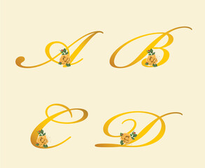 Golden Alphabet Letters font, Calligraphy font, Flower font