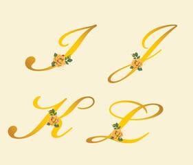 Golden Alphabet Letters font, Calligraphy font, Flower font
