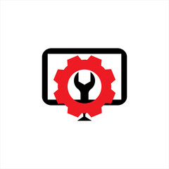 Computer service vector logo design with screwdriver and gear .