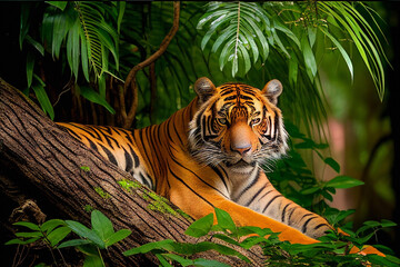 Fototapeta na wymiar Sumatran Tiger (Endangered) - Generative Ai
