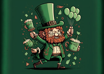 St. Patrick's Day with leprechaun in a suit. Cartoons Party. Happy St. Patrick's Day. (ai generated)