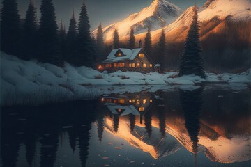 Frozen serenity: alpine peaks amidst misty cloud cover