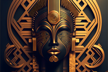 luxury Afrofuturism Mask Pattern ideal for backgrounds or decoration - African art - Golden