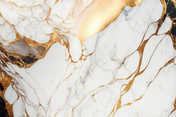 A close up of a white and gold marble surface, Generative AI