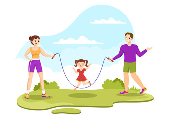 Jump Rope Illustration with Youth and Kids Playing Skipping Wear Sportswear in Indoor Fitness Sport Activities Flat Cartoon Hand Drawn Templates