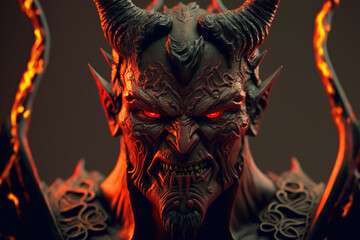 A demonic demon with red eyes and horns, Generative AI