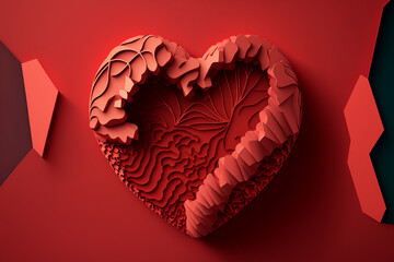 A heart shaped object on a red background paper cut style, Generative AI