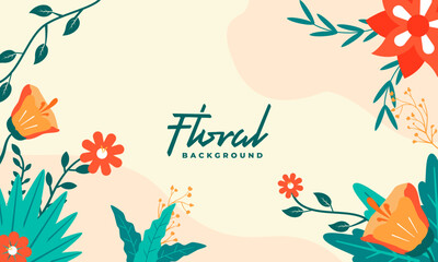 Beautiful Floral Background illustration, Colorful Flower and leaf decorative background for banner, greeting card, poster and advertising - bright banners with leaves and plants