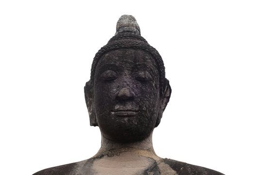 The face and head of the old Buddha image on a white background