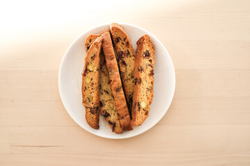 Homemade biscotti cookies ,Traditional Italian dessert on white plate