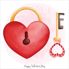 Watercolor Lovely Heart Key, Key of Love, Valentine Element