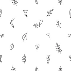Seamless floral pattern in doodle style. Vector illustration isolated on white background