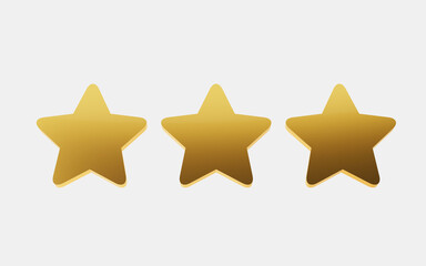 Three gold star icon isolated background. 3d Illustration