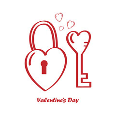 Valentines Day Hand Drawing Key and Padlock Element