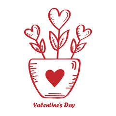 Valentines Day Hand Drawing  Plant With Heart Element