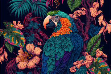 Tropical floral macaw pattern inspired in Brazil - Tropical bird - -ideal for decoration or background