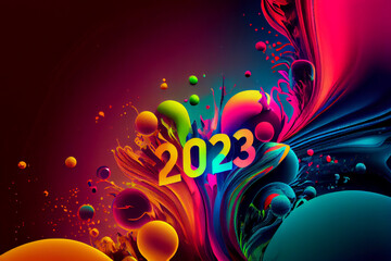 New Year 2023 with Colorful High Technology Background. Generative Ai