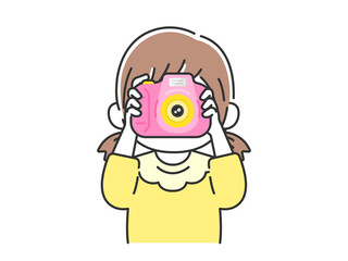 キッズカメラで写真を撮る、女の子のイラスト