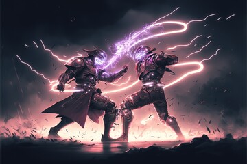 Obraz na płótnie Canvas Futuristic duel, sci-fi battle