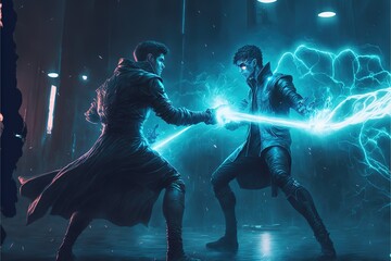 Obraz na płótnie Canvas Futuristic duel, sci-fi battle