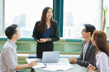 businesswoman meeting and discussing about work in the office