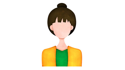 お団子ヘアの女性の水彩風アイコンイラスト