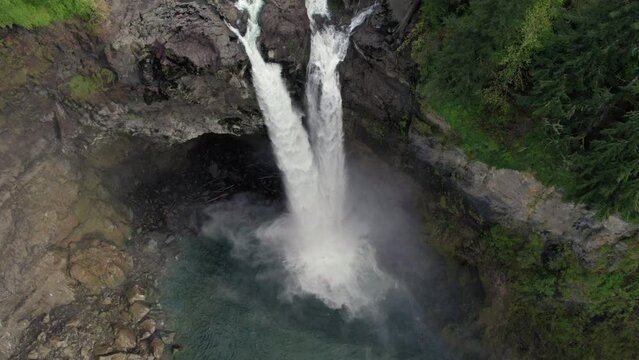 Slow Motion Aerial View of Snoqualmie Falls