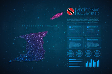 Trinidad and Tobago map infographics template for diagram, graph, presentation and chart with abstract geometric mesh polygonal light concept on blue background. Vector Illustration EPS10.