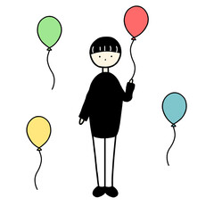 hand drawn illustration of balloons and people