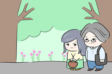 couple snuggle up good friend illustration father mother middle forties fifties trip