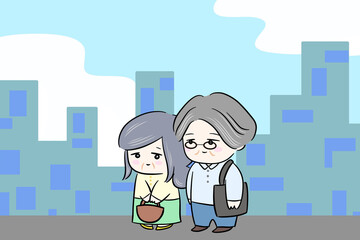 couple snuggle up good friend illustration father mother middle forties fifties trip