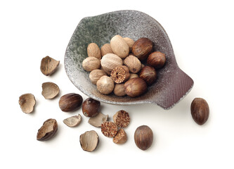 nutmeg fruits isolated on a white background