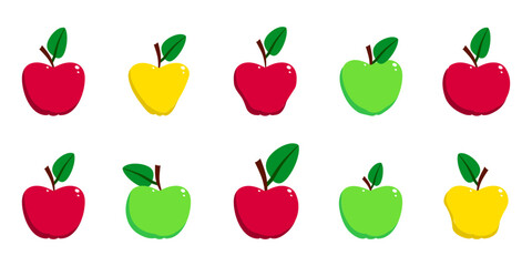 Apple fruit set collections. Red, yellow and green apples vector illustration isolated on white background.