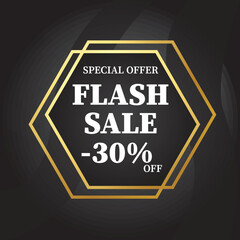 Special offer Flash Sale 30% off sign with gold polygon on black background illustratio