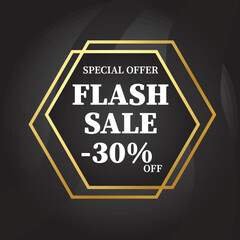 Fototapeta premium Special offer Flash Sale 30% off sign with gold polygon on black background illustratio