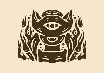 Illustration drawing of monster face with one eye