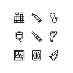 Medical Equipments icon set. Line icons, signs and symbols in flat linear design Medicine and healthcare with elements for mobile concepts and web apps.