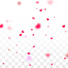 Hearts Confetti Falling Background. St. Valentine's Day pattern. Romantic Scattered Hearts Design Element. Love. Sweet Moment. Gift. Cute Element of Design for Sales or Celebration.