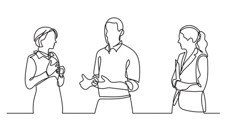 continuous line drawing of standing business people talking -  PNG image with transparent background