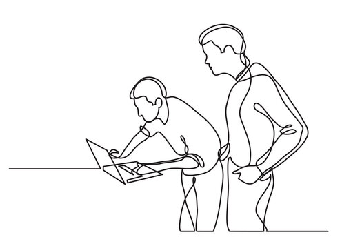continuous line drawing two programmers working together - PNG image with transparent background