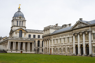 Fototapeta na wymiar University of Greenwich located on the banks of the River Thames in South London with during winter cloudy day in London , United Kingdom : 13 March 2018